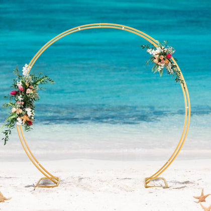 Gold Moon Gate Wedding Party Walk Through Flower Arch Frame Circle Base Standing