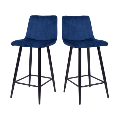 75CM Seat High Blue Velvet Bar Chairs Counter High Chairs Padded Seat Back Rest