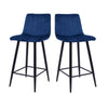 75CM Seat High Blue Velvet Bar Chairs Counter High Chairs Padded Seat Back Rest