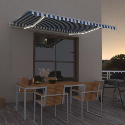 Manual Retractable Awning with 400x350 Blue and White F5A4
