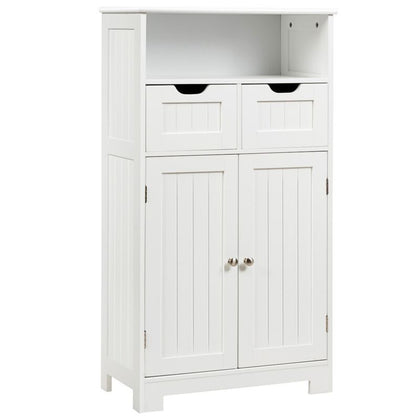 Bathroom Floor Cabinet Wooden Storage Cupboard with Adjustable Shelf & Doors