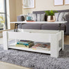 White Wooden Coffee Table With Lift Up Top Storage Area and Magazine Shelf