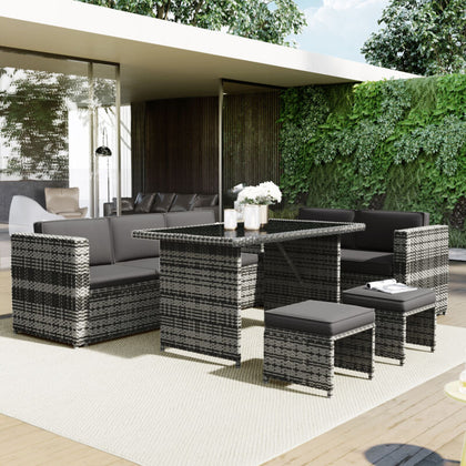 Cube Rattan Garden Furniture Set Sofa Dining Table Outdoor Patio Wicker 7 Seater