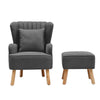 Grey Scalloped Accent Armchair Fabric Single Sofa Lounge Padded Seat W/Footstool