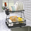 Black 2-Tier Detachable Dish Rack Modern with Auto Drainage System