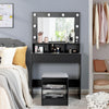 Vanity Table Set Large Makeup Dressing Desk w/ Lighted Mirror and Storage Stool
