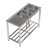 120cm Stainless Steel Commercial Kitchen Double Bowl Sink W/Shelf& Left Platform