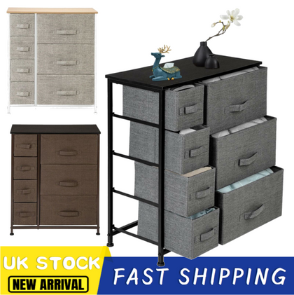Cabinet Chest of Drawers Storage Unit Bedside Table Metal Frame 7 Drawers UK