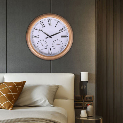 38cm Garden Wall Clock Thermometer Weatherproof Gold Home Indoor Outdoor Decor