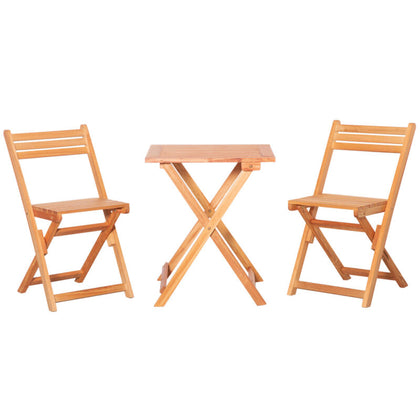 3Pcs Garden Bistro Set, Folding Outdoor Chairs and Table Set, Teak