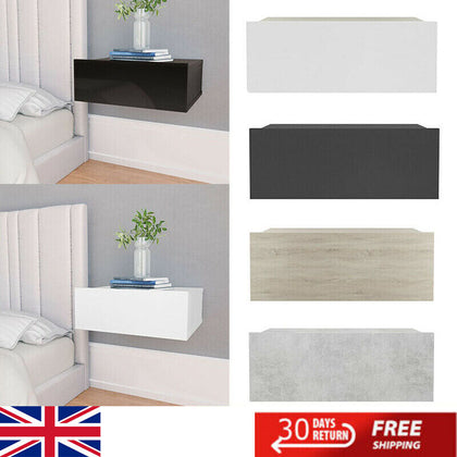 2pcs Floating Nightstands Wall-Mounted Shelf Table with Drawer Chipboard Bedroom