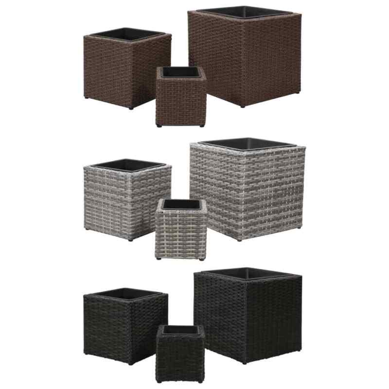 grey rattan plant pots 3 Pcs Garden Rattan Planter Pot Set Outdoor Flower Plant Boxes Pots Sq – Quildinc