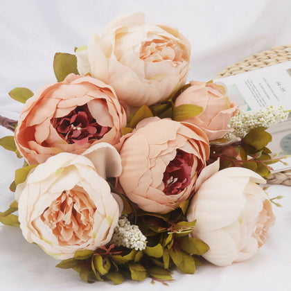 13Heads Silk Peony Artificial Flowers Fake Rose Bouquet Wedding Party 50cm Decor