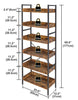6-Tier Bookshelf Storage Shelf Stand Metal Frame Wooden Floor Brown Height 177cm