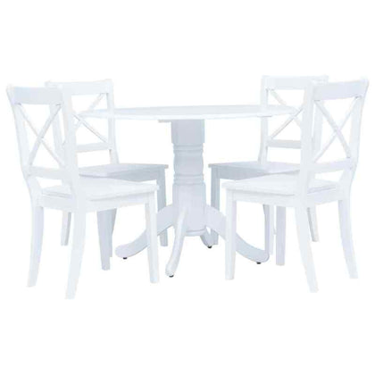 5 Piece Dining Set Solid Rubber Wood White T5H6