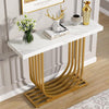 Faux White Marble Console Table Narrow Wooden Top Gold Metal Legs Entryway Unit