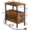 Side Table Bedside Table with Charging Station Nightstand for Small Space