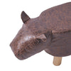 Hippo Animal Footstool Ottomans Faux Leahter Brown Padded Wood Leg Gift for Kid