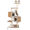 Multi-Layer Wooden Cat Tree 163cm Tall Cat Tower Modern Kitten Activity Center