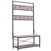 Industrial Hat Coat Stand Clothes Hanging Rack With 2 Tier Shoe Storage Bench