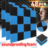 48pcs Blue&Black Studuio Soundproofing Acoustic Wedge Foam Tiles Wall Panels UK