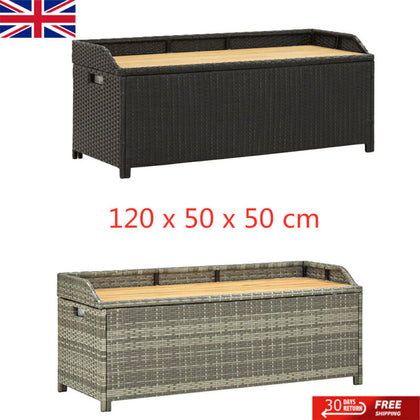 Garden Storage Bench Storage Cabinet Organizer Shelves 120 cm Poly Rattan Black