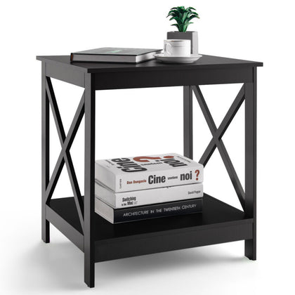 2-tier Side Table Modern End Table Floor Coffee Table X-shape Design Nightstand