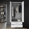 Bedroom White 2 Door 2 Drawer Wardrobe with Hanging Rail Large Storage Cupboards