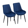 Set of 2 Blue Dining Chairs Diamond Velvet Padded Seat Back Dining Room Chair