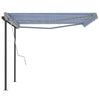 Manual Retractable Awning with Posts 4.5x3 m Blue and White R0Y6