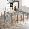 Glass Dining Table and Chairs Silver Iron Legs 1 Table 4 Chairs MDF Stools