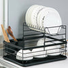 2 Tier Dish Drainer Metal Wire Cutlery Draining Holder Plate Rack With Tray UK