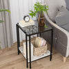 Tempered Glass Side Table Coffee Table Marble Storage Shelf with Dual Pole Legs