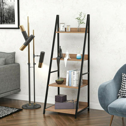 Ladder Shelf Bookcase, Industrial 4 Tier Bookshelf, Storage Rack Shelves