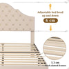 Double Size Bed 4ft6 Velvet Upholstered Slatted Bed Frame with Headboard Beige