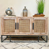 Fir Wood Rattan 3 Door Sideboard Cabinet Vintage Furniture Storage TV Stand Unit