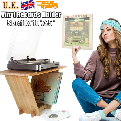 Wooden Vinyl Records Holder Turntable Stand Record Player Display Up to 50 Album