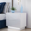 High Gloss White Bedside Table Cabinet 2 Drawers Matt Body Nightstand LED UK