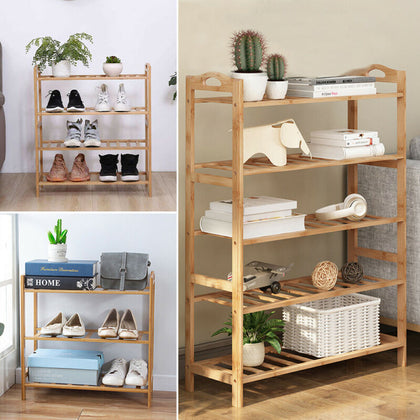 3/4/5Tier Slatted Wooden Shelving Shoe Rack Plant Display Stand Organiser Holder