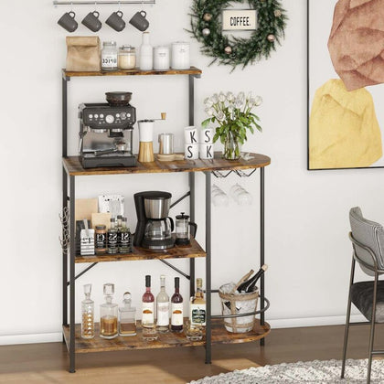 Retro Kitchen Bakers Rack w/ Storage Shelves and Cupboard Holder Microwave Stand