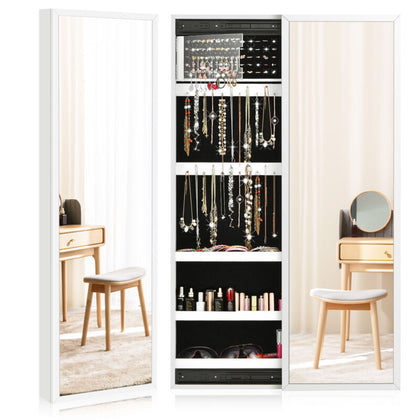 Wall-mounted Jewelry Storage Cabinet Sliding Door Jewelry Armoire W/ Mirror