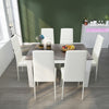 Wooden Dining Table Set Grey&White with 6 Faux Leather Chairs Modern Furniture