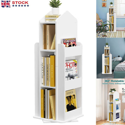 360° Rotating 3 Tier Bookcase Children Kids Book Shelf Rack Storage Bookshelf