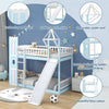 Kids Bunk Beds Frame High Sleeper 3ft Single Castle Treehouse Bed with Slide QN