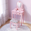 Kids Wooden Fantasy Dressing Table Vanity Set W/3 Drawers&Stool&