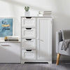 White Bathroom Storage Cabinet with 4 Drawers 1 Door Adjustable Partition Wooden