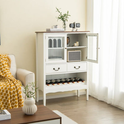 Wooden Sideboard Buffet Cabinet Storage Cabinet with 2 Glass Doors & 2 Drawers