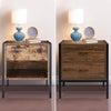 Rustic Wood 1/2 Drawers Bedside Table End Side Storage Night Stand Metal Framed