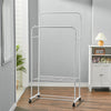 Floor Stand Coat Rack Garment Rail Clothes Drying Hanging Double Bar Shelf Wheel