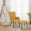 Linen Armchair with Stool Accent Tub Chair Occasional Chair Wing Back Lounge
